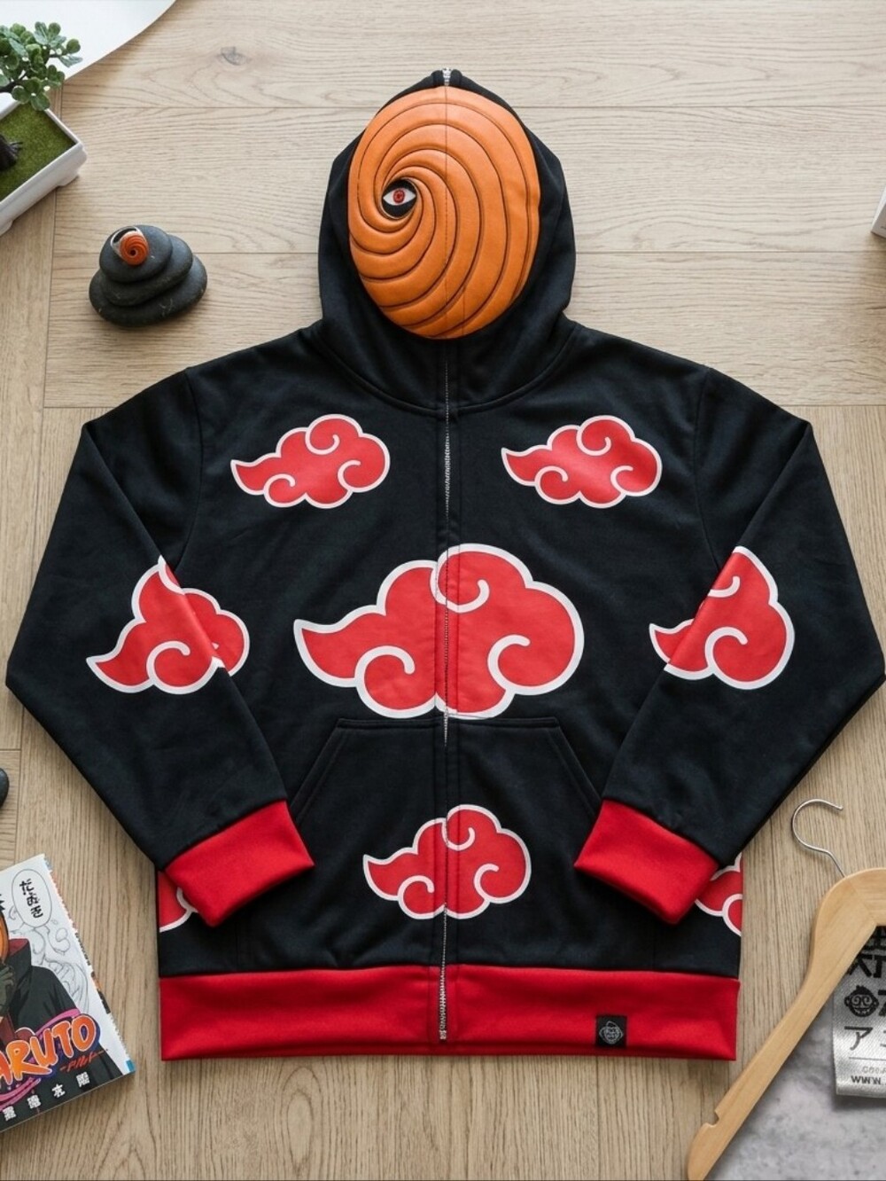 AnimeApe Naruto Tobi Akatsuki Cosplay Zip-Up Hoodie Men’s Size Small Red Cloud